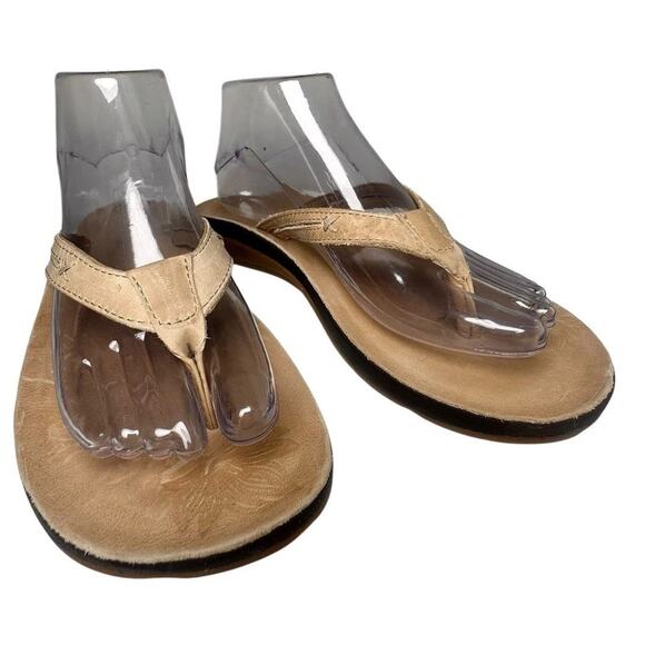 Chaco Flip Flop Shoes Women's Tan Blonde Leather Comfort Slip On Thong Sandal 10 - Picture 1 of 14